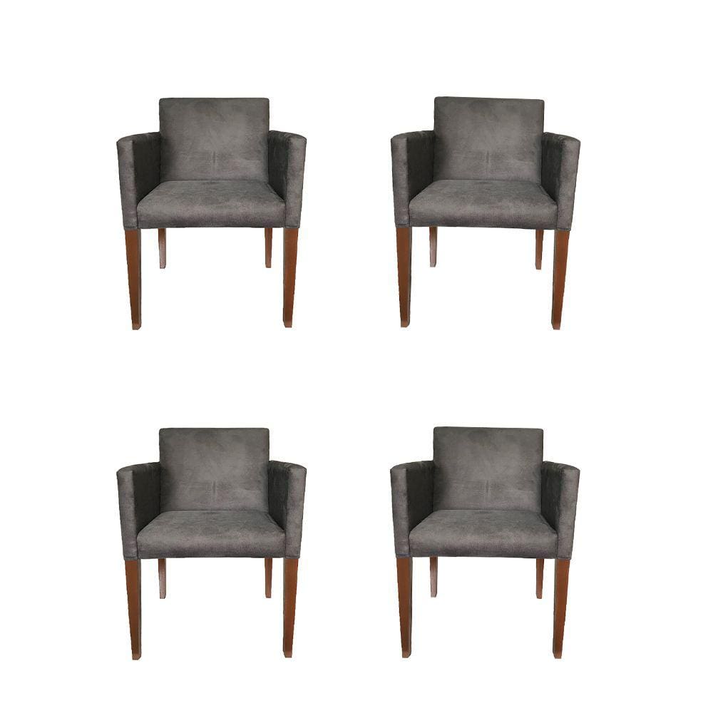 Kit 4 Poltronas Nina Estilo Retrô Ideal para Sala de Estar - Cinza