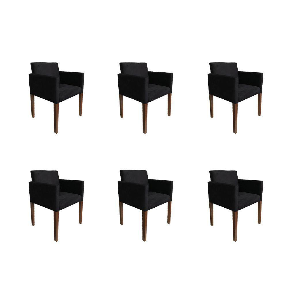Kit 6 Poltronas Nina Estilo Retrô Tecido Suede Ideal para Sala de Estar - Preto