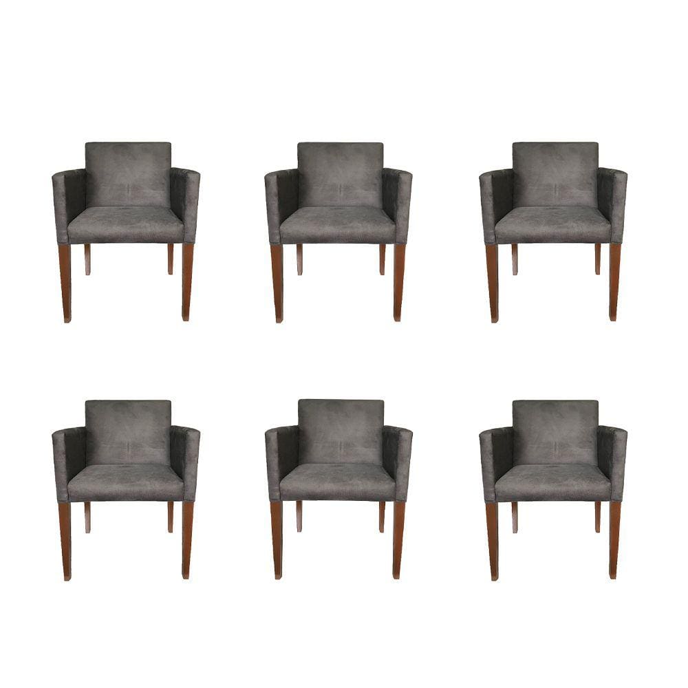 Kit 6 Poltronas Nina Estilo Retrô Tecido Suede Ideal para Sala de Estar - Cinza