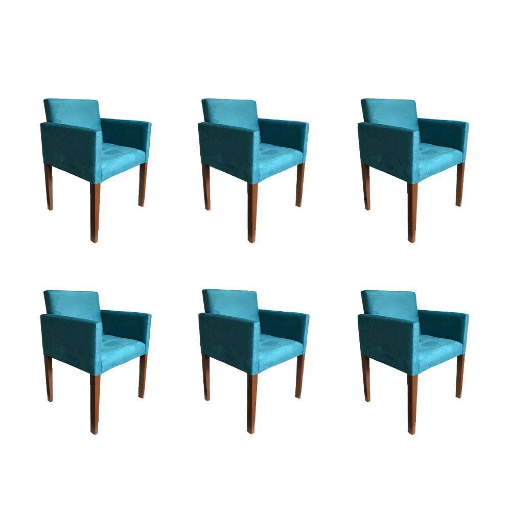 Kit 6 Poltronas Nina Estilo Retrô Tecido Suede Ideal para Sala de Estar - Azul Turquesa