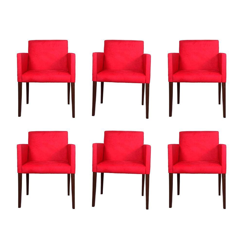 Kit 6 Poltronas Nina Estilo Retrô Tecido Suede Ideal para Sala de Estar - Vermelho