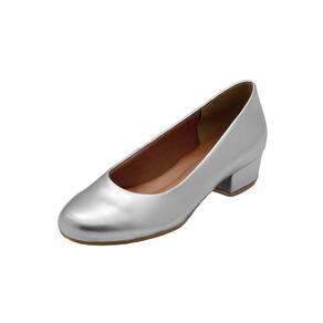 Scarpin Boneca Salto Baixo Grosso 3cm Luiza Sobreira Prata Mod. 2226