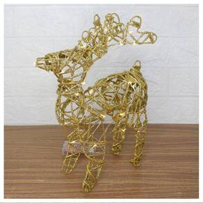 Rena Aramada Natal Iluminada 30 Led Dourada Com Glitter 30cm