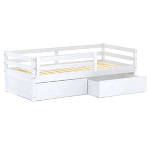 Cama Infantil Dreams com 02 Gavetas e Grade de Proteção Madeira Maciça Branco Megamobilia