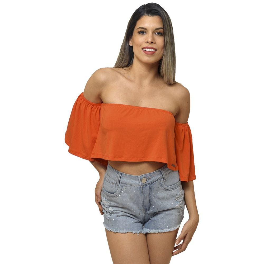 Blusa Cropped Ciganinha Feminino Viscolycra Laranja Tendência