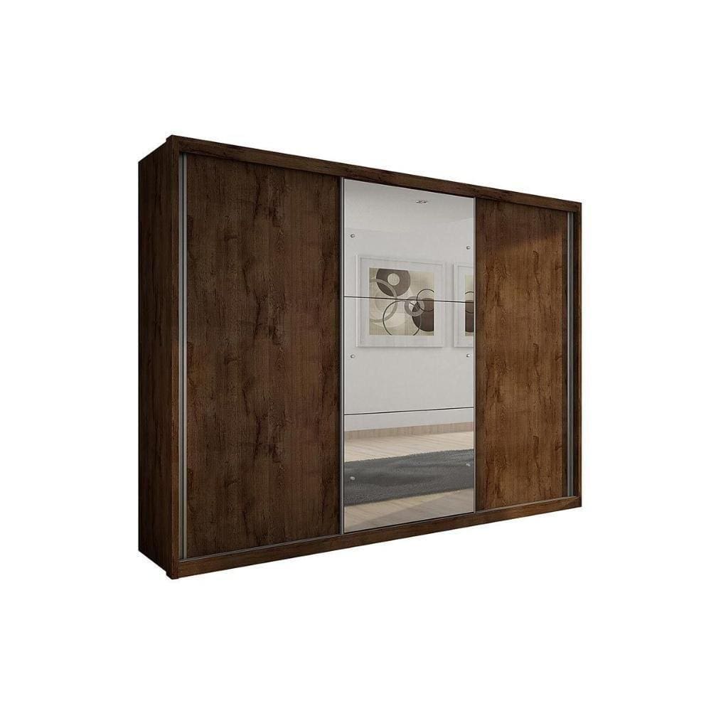 Guarda Roupa Casal 3 Portas De Correr E 6 Gavetas C/ Espelho Paradizzo Gold Canela - Novo Horizonte