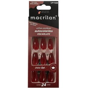Macrilan Unhas Postiças Autocolantes Efeito Gel Escarlate Up708B (24 Unidades)