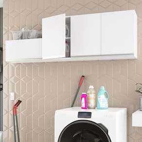 Kit Área de Serviço e Lavanderia com 02 Armários Aéreo 120cm e 80cm 100% MDF Branco - Abmaza