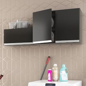 Kit Área de Serviço e Lavanderia com 02 Armários Aéreo 80cm e 60cm 100% MDF Preto - Abmaza
