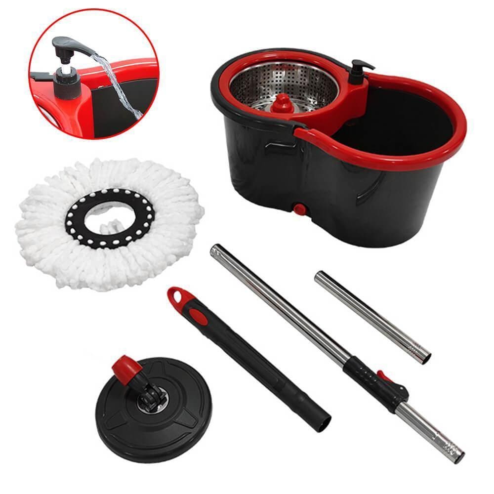 Esfregão Mop Giratório com Balde 13L Vermelho e Preto - Powermaid