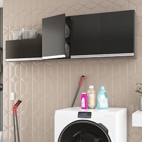 Kit Área de Serviço e Lavanderia com 02 Armários Aéreo 120cm e 60cm 100% MDF Preto - Abmaza