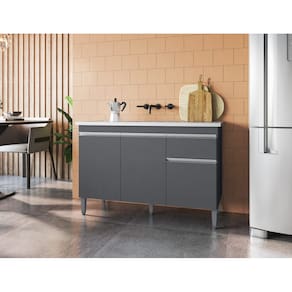 Balcão de Cozinha 120cm Tatiane 3 Portas 1 Gaveta sem tampo Cor Cinza - AJL