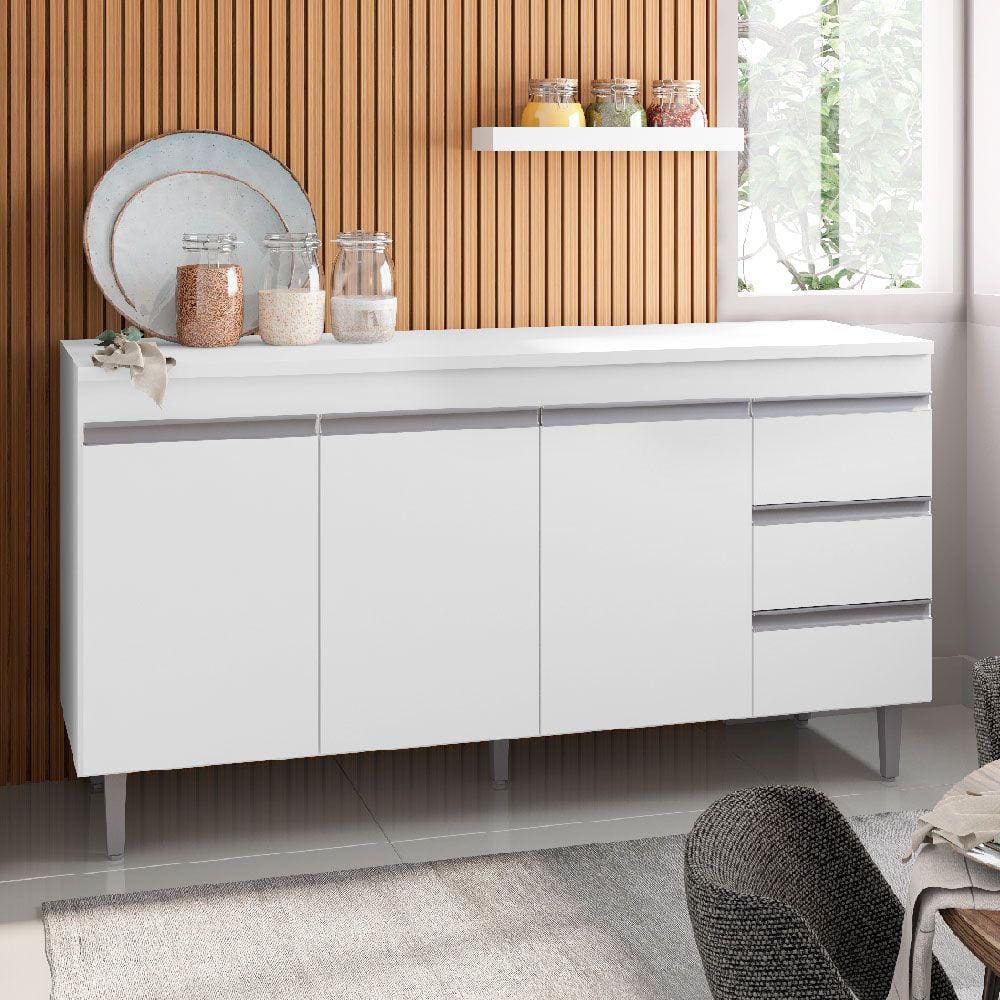 Balcão de Cozinha 150cm Andréia 3 Portas 3 Gavetas com tampo Cor Branco - AJL
