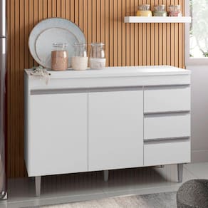 Balcão para Cozinha 120cm Andréia 2 Portas 3 Gavetas sem Tampo Cor Branco - AJL