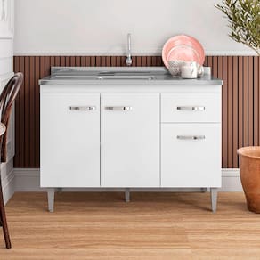 Balcão para Cozinha 120cm Gabriela 3 Portas 1 Gaveta sem Tampo cor Branco - AJL