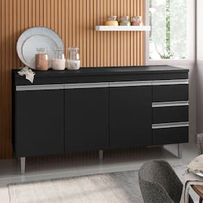 Balcão para Cozinha 150cm Andréia 3 Portas 3 Gavetas sem Tampo Cor Preto - AJL
