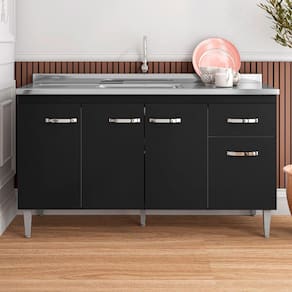 Balcão para Cozinha 150cm Gabriela 4 Portas 1 Gaveta sem Tampo Cor Preto - AJL