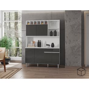 Kit Armario Cozinha Compacta Alice 130cm 6 Portas Cor Branco e Cinza AJL