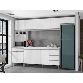 Cozinha Modulada 2,80m Andréia 12 Portas 4 Gavetas com Balcão Cor Branco AJL