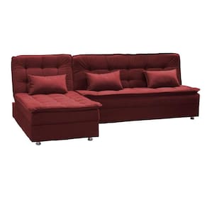 Sofá Cama Reclinável com Chaise Penelope - Veludo Vinho