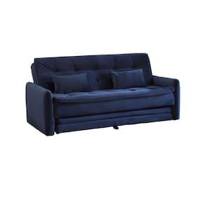 Sofá Cama Reclinável com cama Auxiliar Madalena - Veludo Azul Marinho