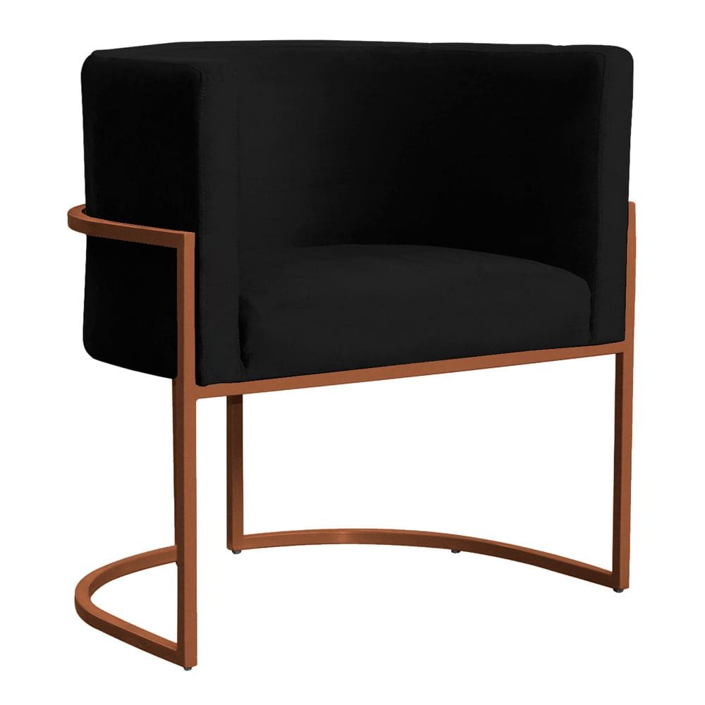 Poltrona Decorativa Luana Base Bronze Veludo Preto - Montanaris Decor
