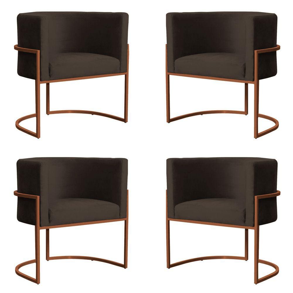 Kit 4 Poltronas Decorativa Luana Base Bronze Veludo Marrom - Montanaris Decor