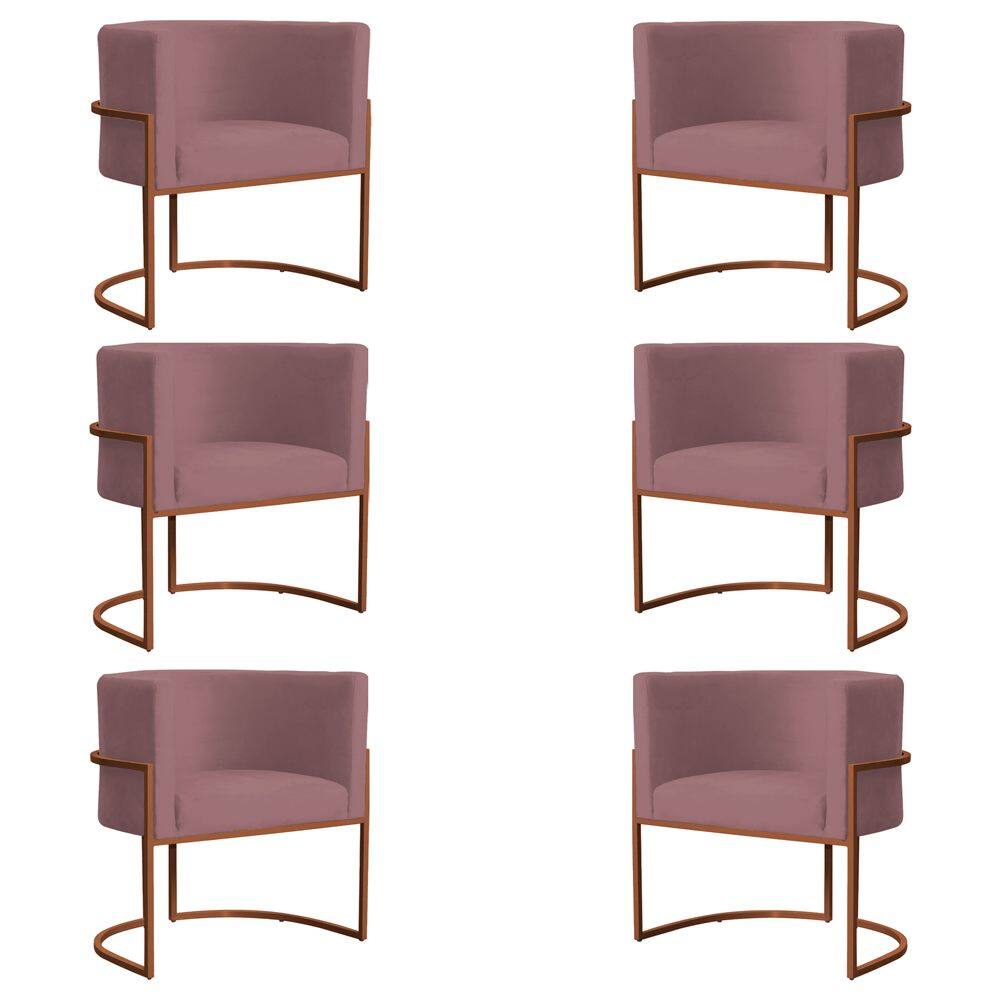 Kit 6 Poltronas Decorativa Luana Base Bronze Veludo Rosê - Montanaris Decor