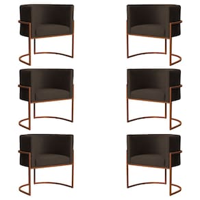 Kit 6 Poltronas Decorativa Luana Base Bronze Veludo Marrom - Montanaris Decor
