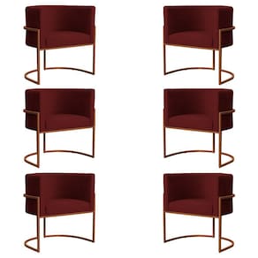 Kit 6 Poltronas Decorativa Luana Base Bronze Veludo Bordô - Montanaris Decor