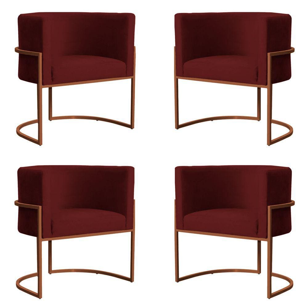 Kit 4 Poltronas Decorativa Luana Base Bronze Veludo Bordô - Montanaris Decor