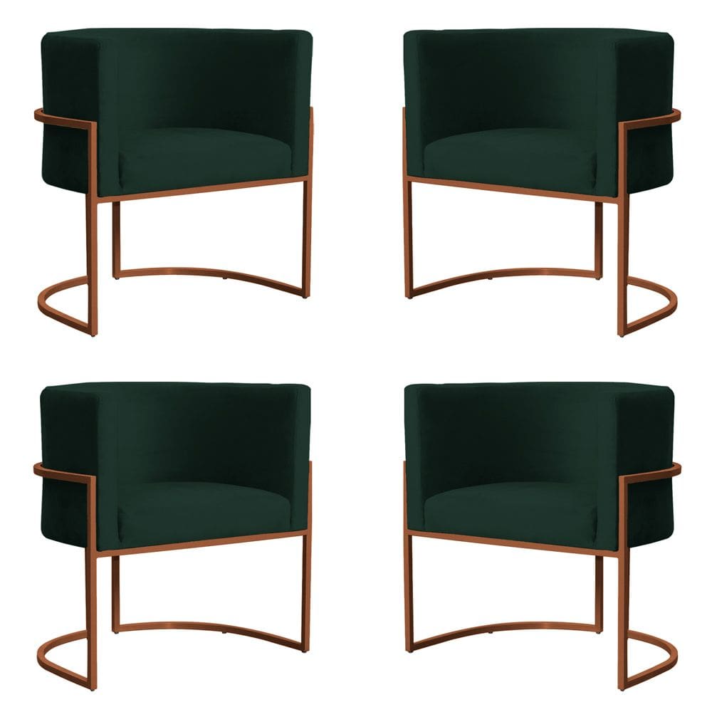 Kit 4 Poltronas Decorativa Luana Base Bronze Veludo Verde - Montanaris Decor