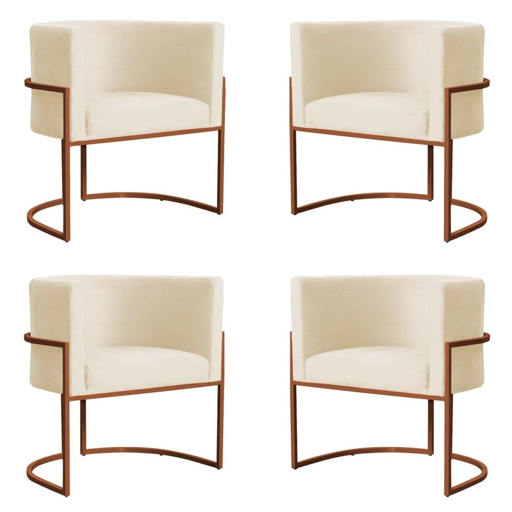 Kit 4 Poltronas Decorativa Luana Base Bronze Veludo Bege - Montanaris Decor