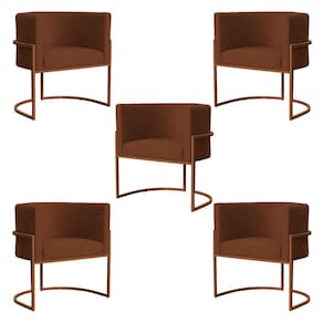 Kit 5 Poltronas Decorativa Luana Base Bronze Veludo Terracota - Montanaris Decor