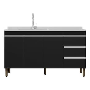 Balcão de Cozinha 150 cm Karen 3 Portas e 3 Gavetas Sem Tampo Cor Preto - Peternella Móveis