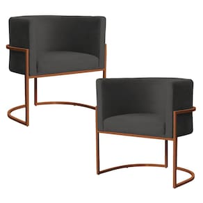 Kit 2 Poltronas Decorativa Luana Base Bronze Veludo Cinza- Montanaris Decor