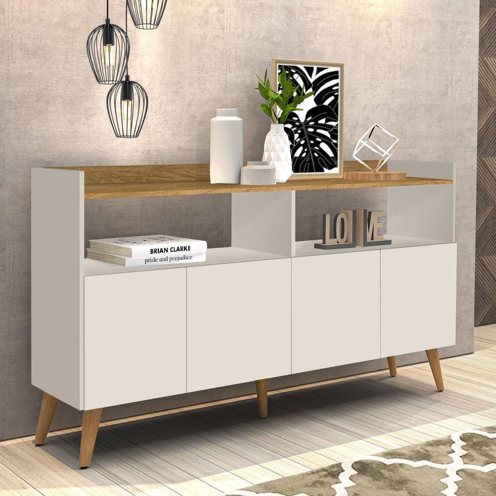 Buffet 4 Portas Master Off White/Marrom