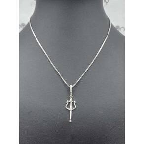 Conjunto Pingente Tridente + Corrente Banhado À Rhodium