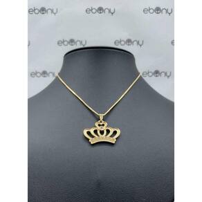 Conjunto Pingente Coroa Xangô + Corrente Banhado Ouro