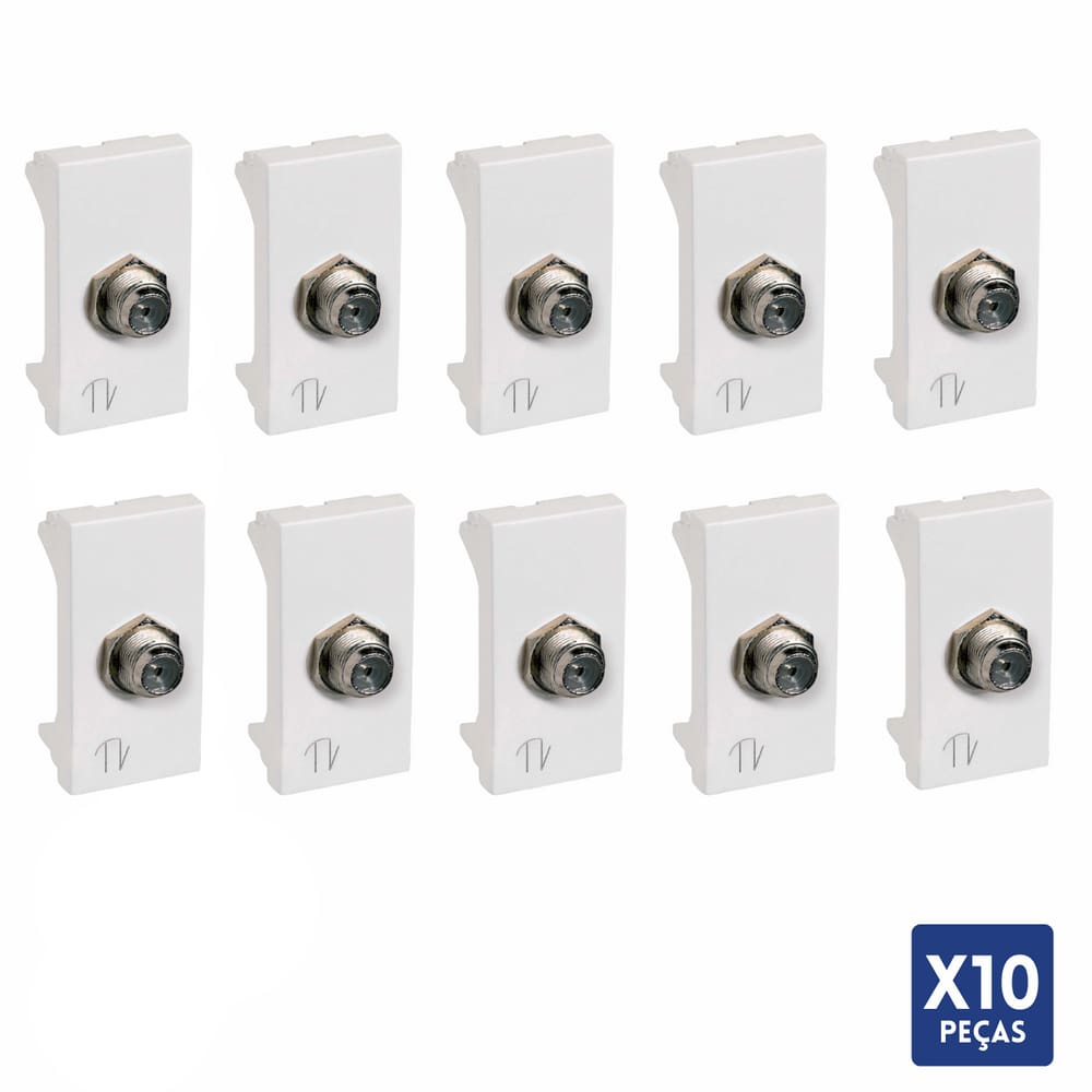 Kit 10 Módulo Tomada Antena Branco 75 Ohms Com Adaptador Pial Plus