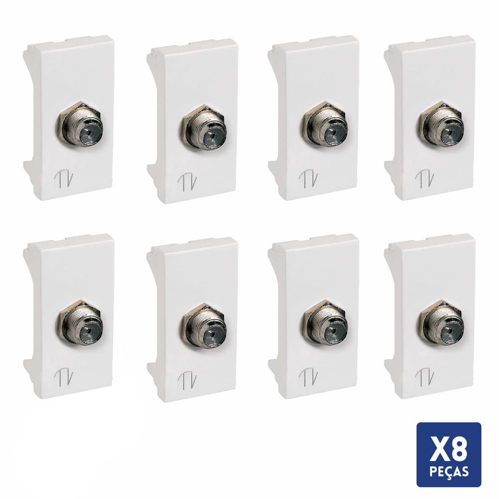 Kit 8 Módulo Tomada Antena Branco 75 Ohms Com Adaptador Pial Plus