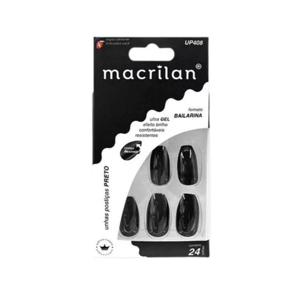 Macrilan Unhas Postiças Bailarina Preto Up408 (24 Unidades)