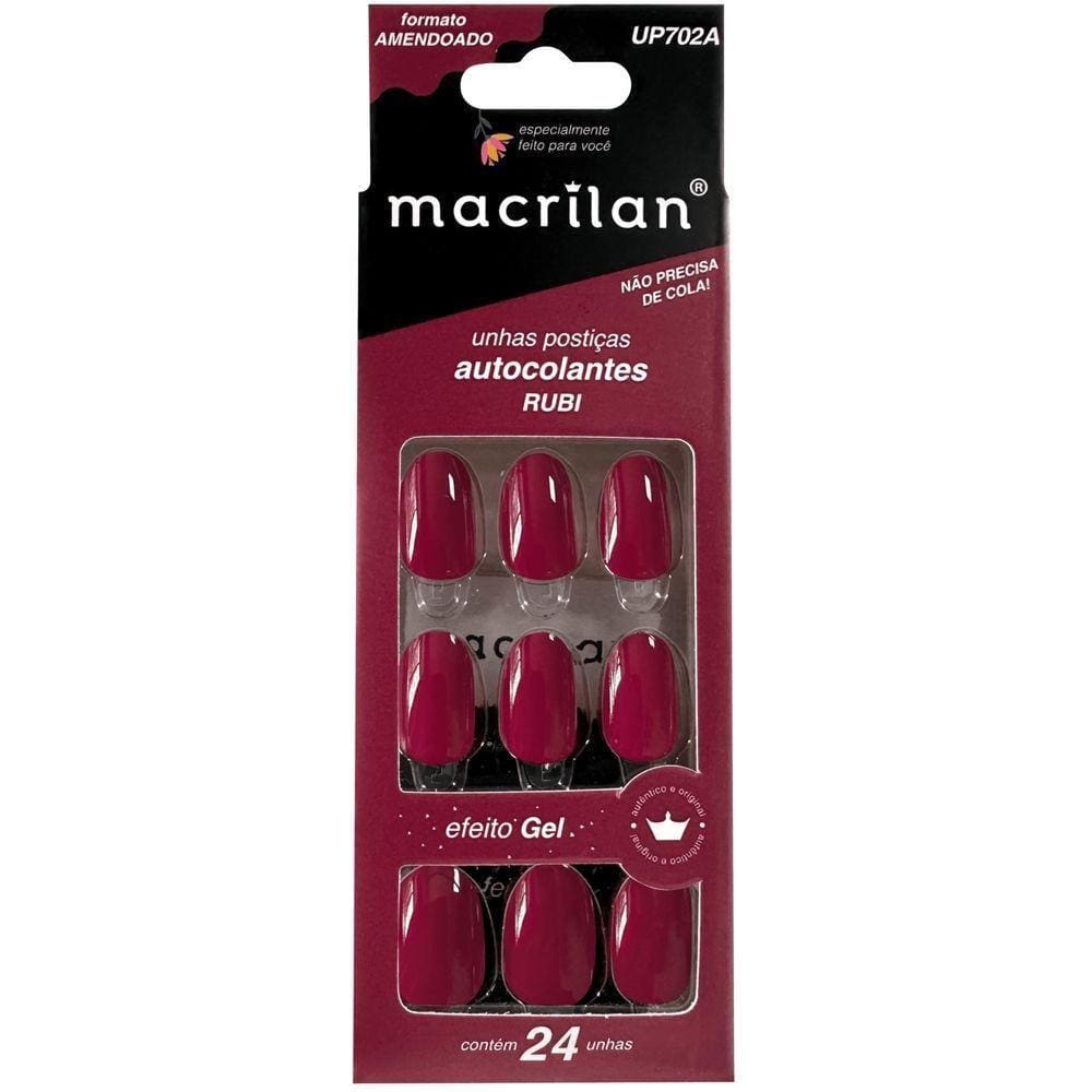Macrilan Unhas Postiças Autocolantes Efeito Gel Rubi Up702A (24 Unidades)