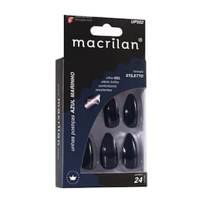 Macrilan Unhas Postiças Stiletto Azul Marinho Up502 (24 Unidades)