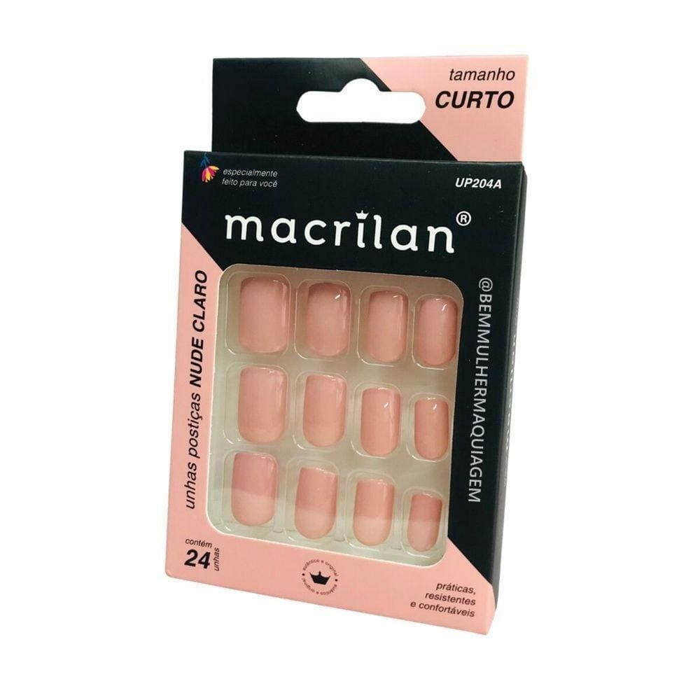 Macrilan Unhas Postiças Tamanho Curto Nude Claro Up204A (24 Unidades)