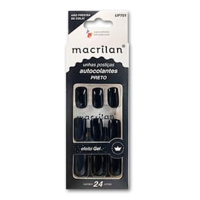 Macrilan Unhas Postiças Autocolantes Efeito Gel Preto Up701 (24 Unidades)