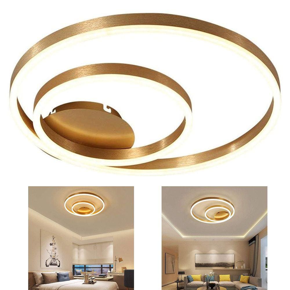 Paflon Lustre Sobrepor Orbita Luxo Led Decoraçao Rustica Aneis 2 em 1 Luminaria Lampada Led Suspensa Enfeite Sala Estar Jantar