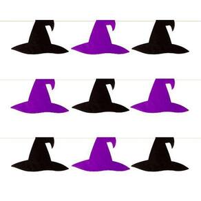 Kit Bandeirinha Halloween Chapéu Bruxa Preto E Roxo 10