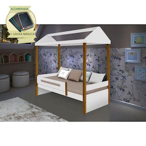 Cama Montessoriana Infantil Solteiro Sara - Branco/amêndoa Incluso Lousa Mágica