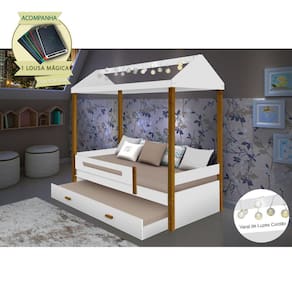 Beliche Montessoriana Design Infantil Sara Solteiro C/ Led - Branco/amêndoa Incluso Lousa Mágica